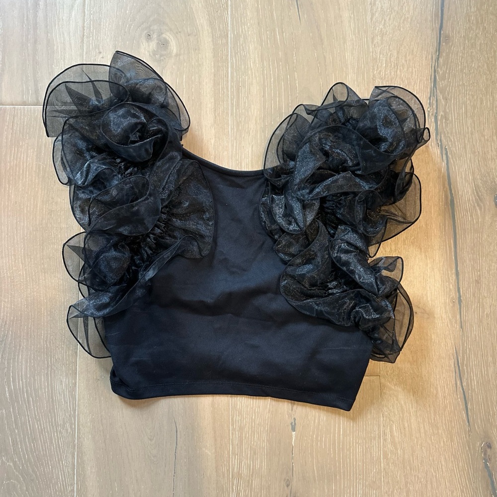 Free People Black Ruffle Crop Top